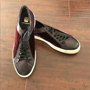 Bruno Magli Burgandy Leather and Suede Sneakers 12